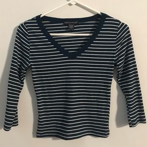 Navy and White Stripe 3/4 Sleeved Crop Top